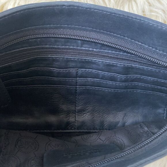 Michael Kors black leather scrunched design clutch with gold accents New… - Picture 5 of 10